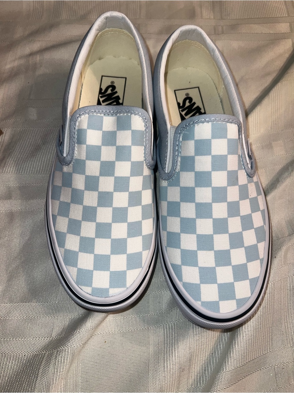 Vans baby blue checkered slip on sneakers size 7- new with box